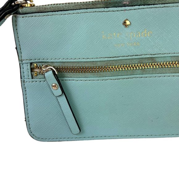 Kate Spade New York Aqua Blue Wristlet Coin Purse 100% Cow Hide Genuine Leather - Picture 4 of 16